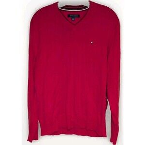 Size Large - Red Tommy Hilfiger Sweater Long Sleeve V-Neck Ship Fast